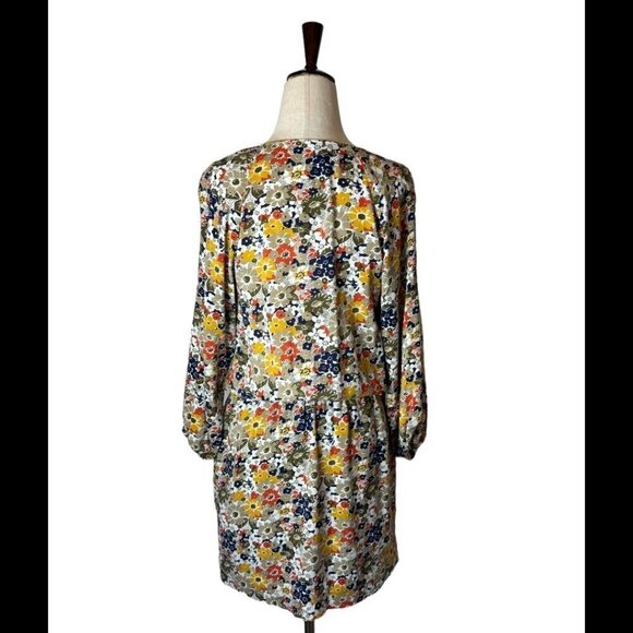 QMack Yellow Floral Print V Neck Elastic Waist Blouson Mini Dress‎ Size XS - Picture 3 of 12